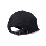 Sauce Bae black dad hat back view, showing adjustable strap and buckle. Comfortable and stylish accessory for hot sauce enthusiasts.